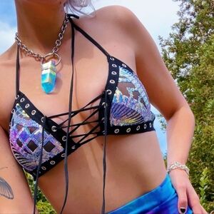 Disco Lemonade (Vanishing Fae) Ice Queen Lace Up Top - Small